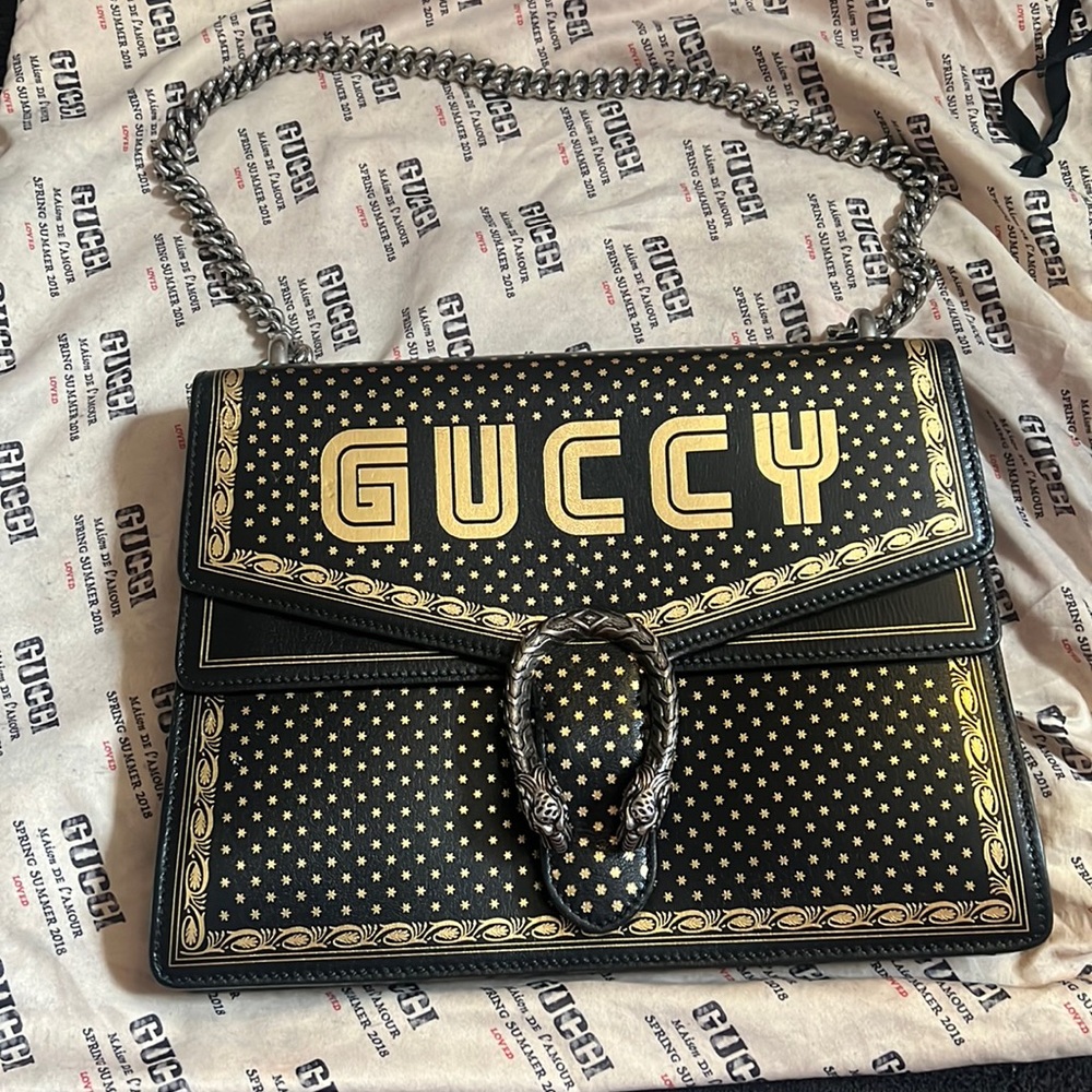 Gucci Dionysus Sega Moon Stars Shoulder Bag in Black